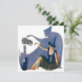 Vintages Whimsical Witz & Cat Halloween-Party Einladung (Stehend Vorderseite)