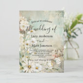 Vintages White Daisy Foto QR Code Hochzeit Einladung (Stehend Vorderseite)