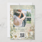 Vintages White Daisy Foto QR Code Hochzeit Einladung (Rückseite)