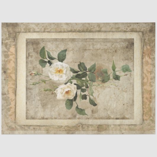 Vintages White Floral Script Ephemera Seidenpapier (Vorderseite)