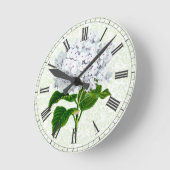 Vintages White Hydrangea Runde Wanduhr (Winkel)
