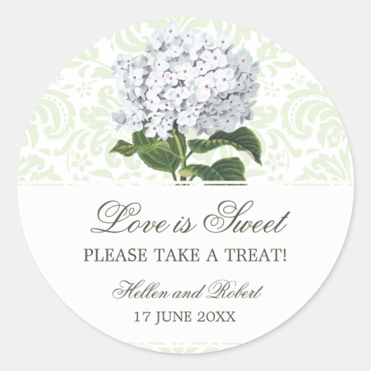 Vintages White Hydrangea Wedding Candy Buffet Runder Aufkleber (Vorderseite)