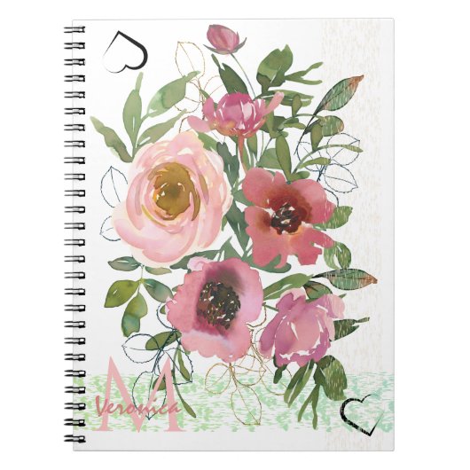 Vintages White Pink Floral Notebook Notizblock (Vorderseite)