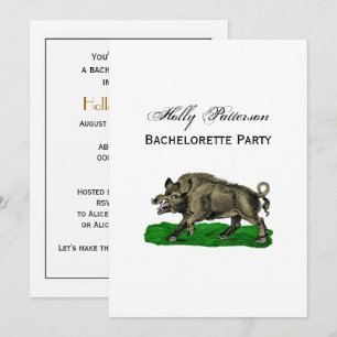 Vintages Wildschwein Zeichne BW #3C Einladung