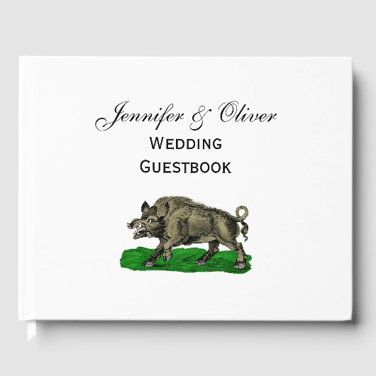 Vintages Wildschwein Zeichne BW #3C Gästebuch (Vorderseite)