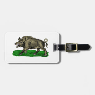 Vintages Wildschwein Zeichne BW #3C Gepäckanhänger