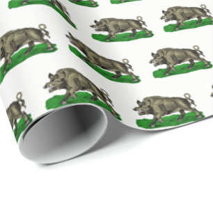 Vintages Wildschwein Zeichne BW #3C Geschenkpapier