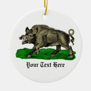 Vintages Wildschwein Zeichne BW #3C Keramik Ornament