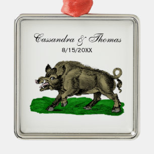 Vintages Wildschwein Zeichne BW #3C Ornament Aus Metall