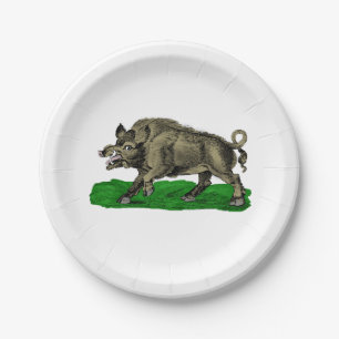 Vintages Wildschwein Zeichne BW #3C Pappteller