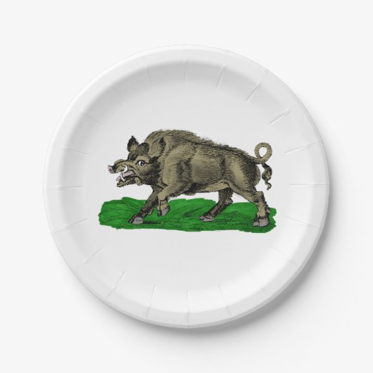 Vintages Wildschwein Zeichne BW #3C Pappteller (Vorderseite)