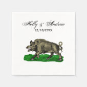 Vintages Wildschwein Zeichne BW #3C Serviette (Vorderseite)