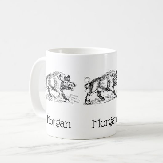 Vintages Wildschwein Zeichnend BW #2 Kaffeetasse (Vorderseite Links)