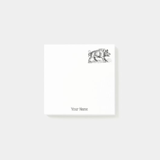 Vintages Wildschwein Zeichnend BW #2 Post-it Klebezettel (Vorderseite)