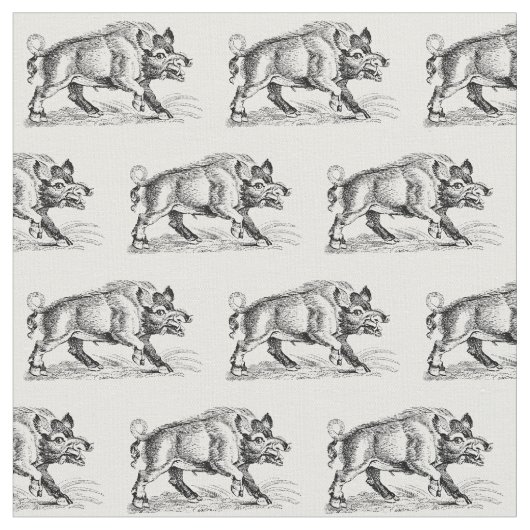 Vintages Wildschwein Zeichnend BW #2 Stoff (Nahaufnahme)