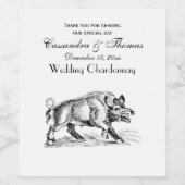 Vintages Wildschwein Zeichnend BW #2 Weinetikett (Einzelnes Label)