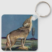 Vintages Wildtier, Wolf Howling am Mond Schlüsselanhänger (Rückseite)