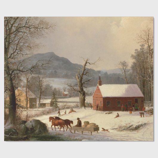 Vintages Winterbauernhaus Geschenkpapier (Flach)