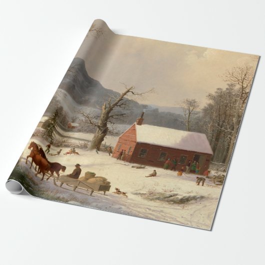 Vintages Winterbauernhaus Geschenkpapier (Ungerollt)