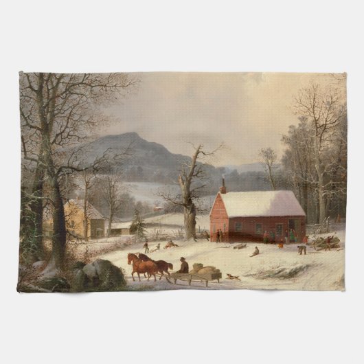 Vintages Winterbauernhaus Geschirrtuch (Horizontal)