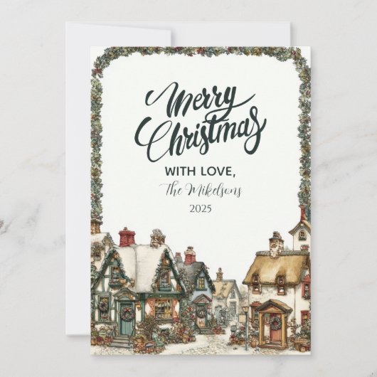 Vintages Winterdorf Feiertagskarte (Vorderseite)