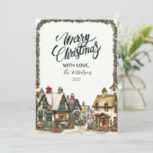 Vintages Winterdorf Feiertagskarte (Stehend Vorderseite)