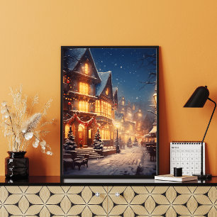 Vintages Winterdorf: Snowy Town Square Poster