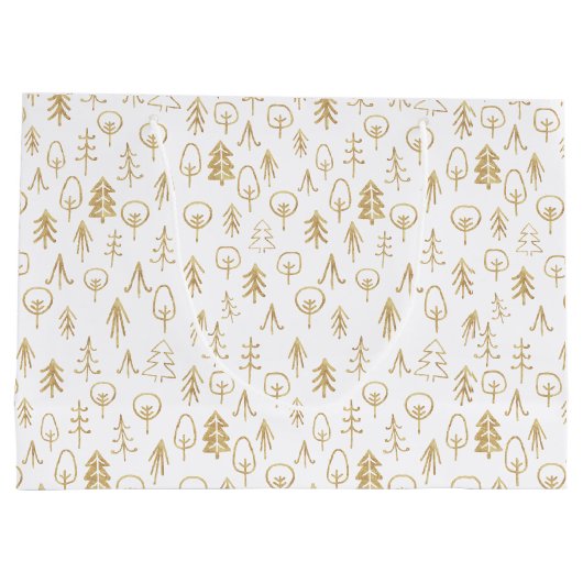 Vintages Wintergoldmuster Weißes Großgeschenktasch Große Geschenktüte (Rückseite)