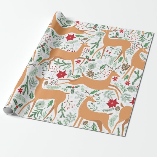 Vintages Winterhirschmuster. Weihnachtsba Geschenkpapier (Ungerollt)