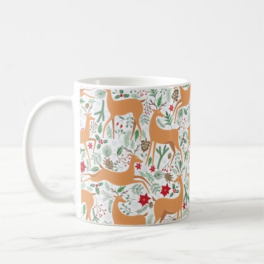 Vintages Winterhirschmuster. Weihnachtsba Kaffeetasse (Links)