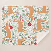 Vintages Winterhirschmuster. Weihnachtsba Sherpadecke (Vorderseite (Horizontal))