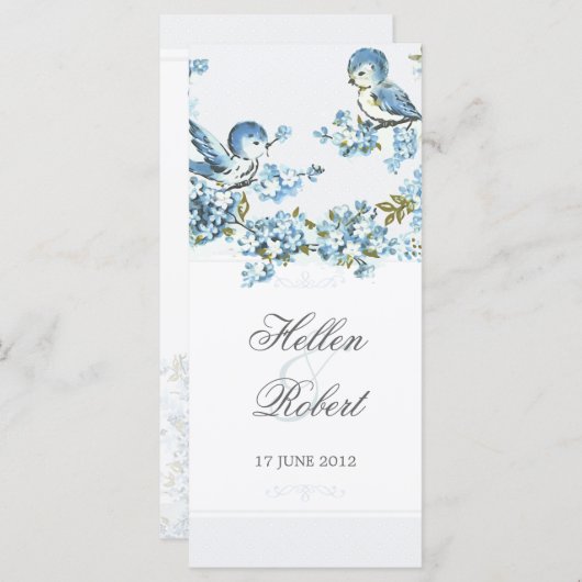 Vintages Winterhochzeitprogramm für Blaue Vögel Programm (Vorne/Hinten)