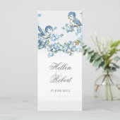 Vintages Winterhochzeitprogramm für Blaue Vögel Programm (Stehend Vorderseite)