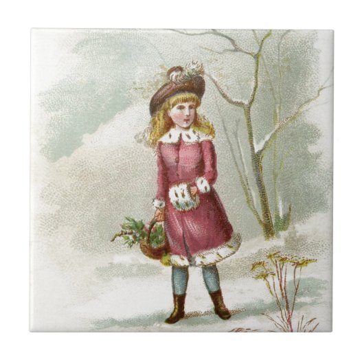 Vintages Wintermädchen Fliese (Vorderseite)