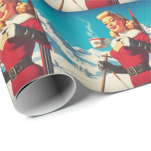 Vintages Wintermädchen Geschenkpapier (Rolleneckpunkt)