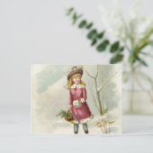 Vintages Wintermädchen Postkarte (Stehend Vorderseite)