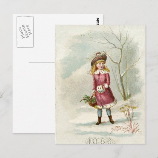 Vintages Wintermädchen Postkarte (Vorne/Hinten)