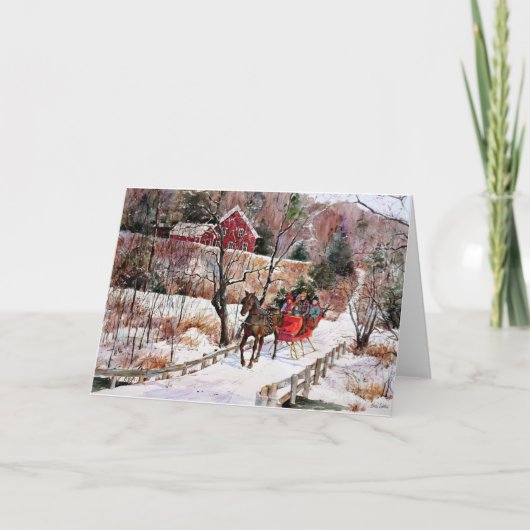 Vintages Winterpferd und Schlitten Feiertagskarte (Vorderseite)