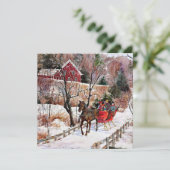 Vintages Winterpferd und Schlitten im Schnee Karte (Stehend Vorderseite)