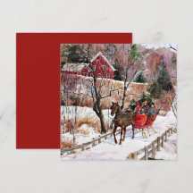 Vintages Winterpferd und Schlitten im Schnee