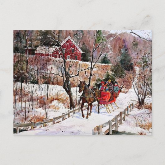 Vintages Winterpferd und Schlitten Postkarte (Vorderseite)