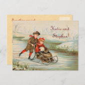 Vintages Winterrodeln Save the Date Ankündigungspostkarte (Vorne/Hinten)