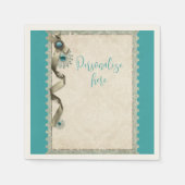 Vintages Winterschneeflockengold aquamarin Serviette (Vorderseite)