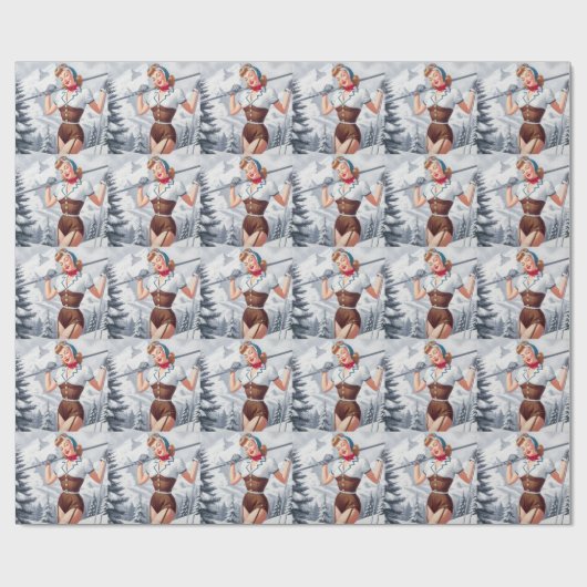 Vintages Winterski-Button Geschenkpapier (Flach)