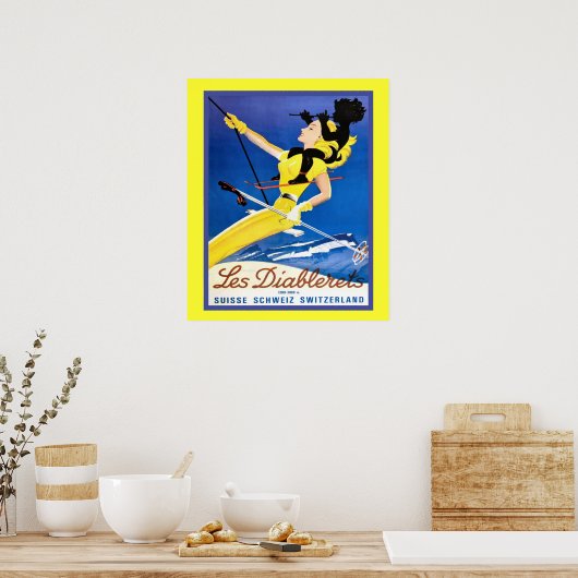 Vintages Wintersportort Poster (Küche)