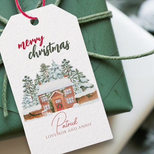 Vintages Winterwald Rustikale Frohe Weihnachten Geschenkanhänger