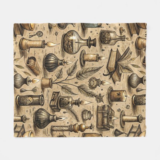 Vintages Witchcraft Books & Candles Muster Fleecedecke (Vorderseite (Horizontal))