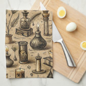 Vintages Witchcraft Books & Candles Muster Geschirrtuch (Viertel Falte)
