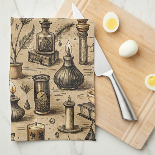 Vintages Witchcraft Books & Candles Muster Geschirrtuch (Viertel Falte)