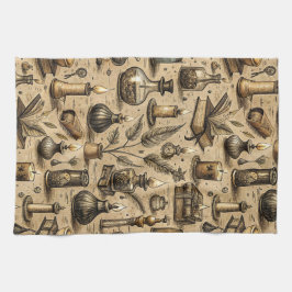 Vintages Witchcraft Books & Candles Muster Geschirrtuch